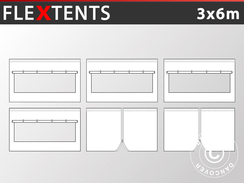 Sidevegg Sett for Quick-up telt FleXtents 3x6m, Hvit