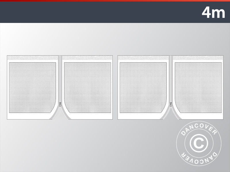 4m sidevegger med myggnett for FleXtents, Hvit (2 stk)