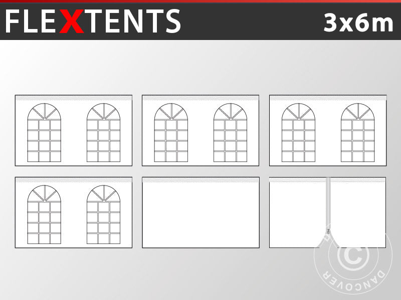 Sidevegg Sett for Quick-up telt FleXtents Vintage 3x6m, Hvit