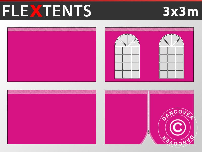 Sidevegg Sett for Quick-up telt FleXtents Vintage 3x3m, Rosa
