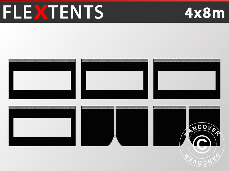 Sidevegg Sett for Quick-up telt FleXtents 4x8m, Svart