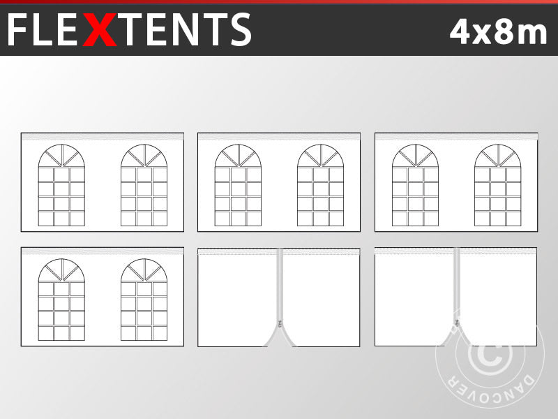 Sidevegg Sett for Quick-up telt FleXtents Vintage 4x8m, Hvit