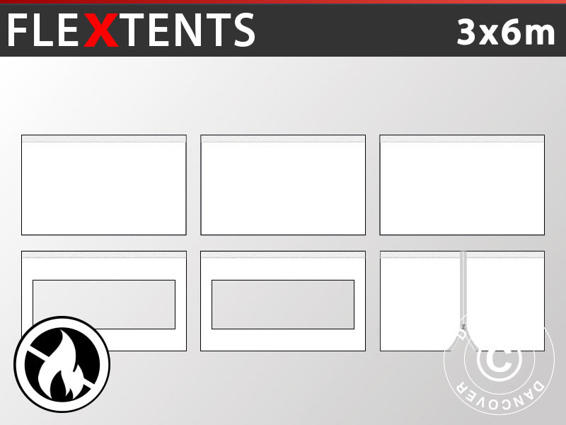 Sidevegg Sett for Quick-up telt FleXtents 3x6m Hvit, Flammehemmende