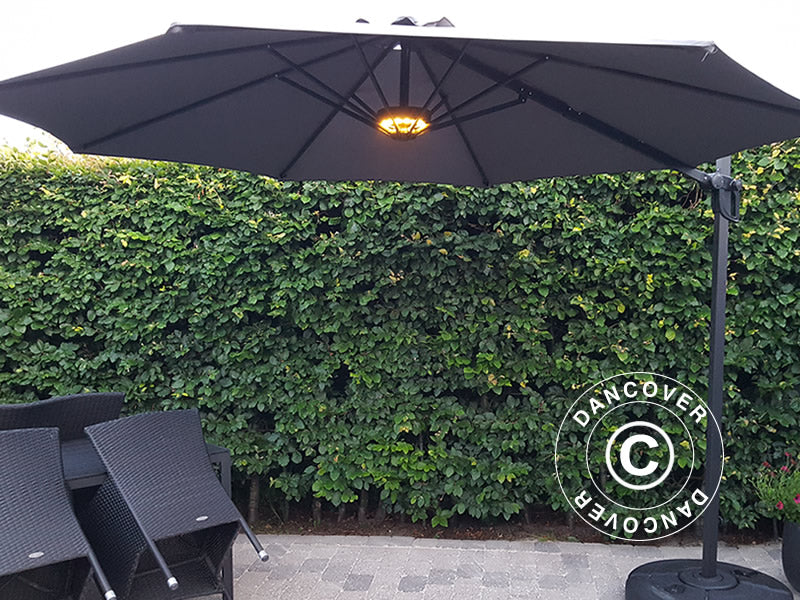 Parasollys, Cheops m/24 LED-lamper Varmhvit, Svart