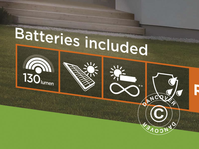 Flomlys RF3.1 LED m/solcellepanel, PIR-sensor og batteri, Svart
