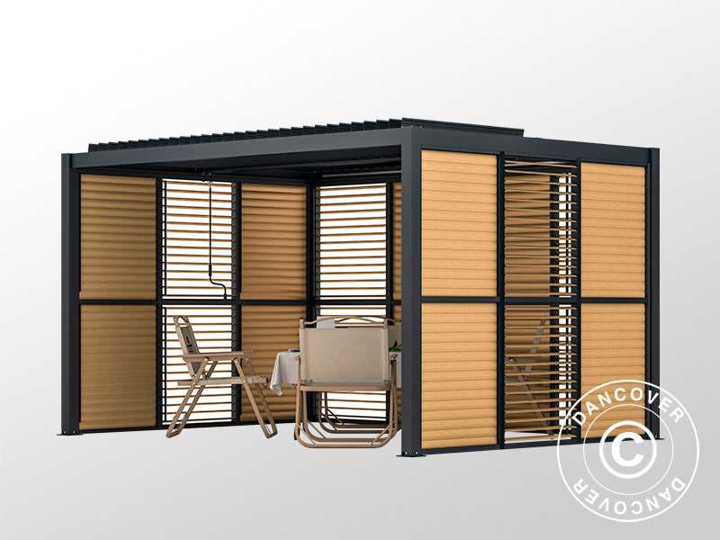 Sjalusivegg til bioklimatisk pergola paviljong San Pablo, 1,23x2,175m, Trefinish/Svart
