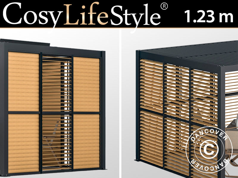 Sjalusivegg til bioklimatisk pergola paviljong San Pablo, 1,23x2,175m, Trefinish/Svart