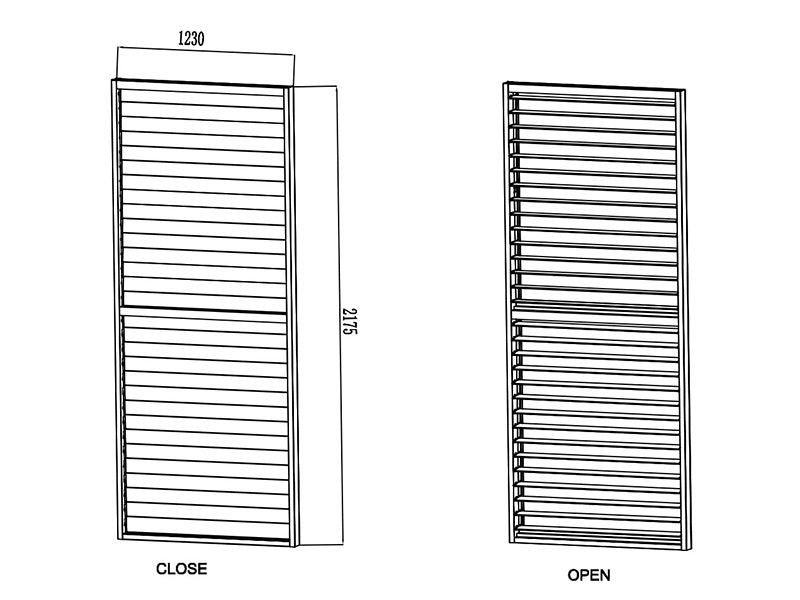 Sjalusivegg til bioklimatisk pergola paviljong San Pablo, 1,23x2,175m, Trefinish/Hvit
