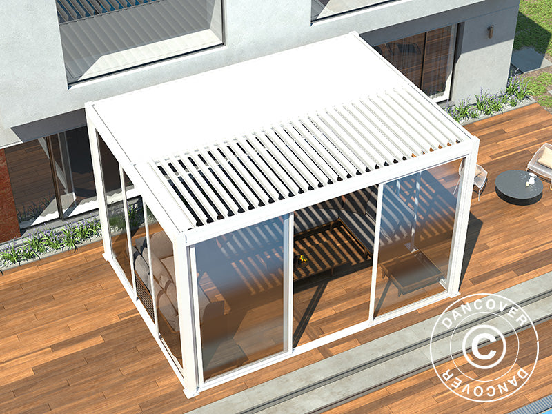 Skyvedørsett m/glass til pergola San Pablo, 4m, Hvit