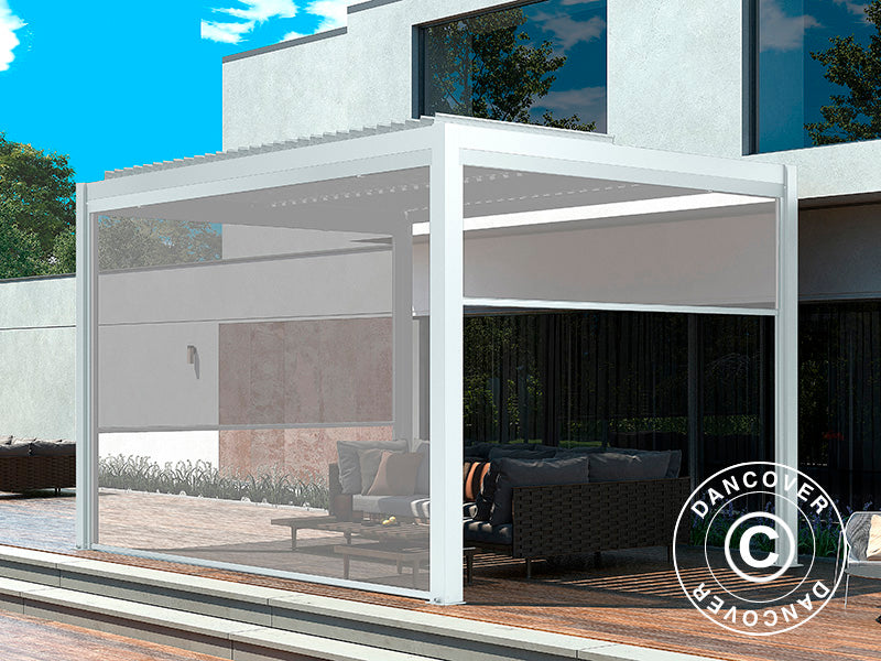 Solskjermingsvegg til bioklimatisk pergola paviljong San Pablo, 3m, hvit/lysegrå
