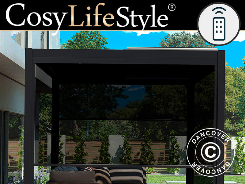 Elektrisk sideveggskjerm til bioklimatisk pergolapaviljong San Pablo, 3m, svart