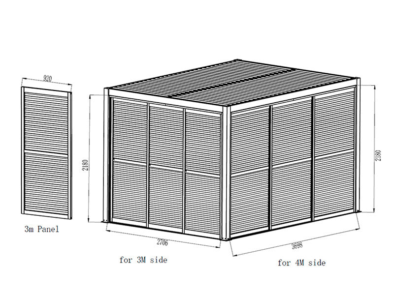 Skyvedører med lameller til pergola paviljong San Pablo 3m, 0,92x2,18m, Svart