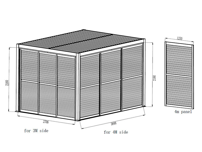 Lamellskyvedørsett til pergolapaviljong San Pablo 4m, 1,25x2,18m, Hvit
