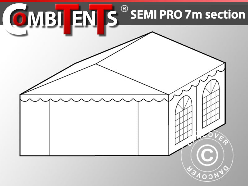 4 m utvidelse til endeseksjon, Semi PRO CombiTents® partytelt, 7x4m, PVC, hvit