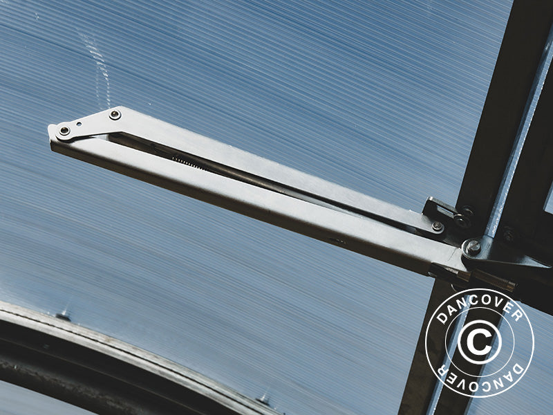 Ventilasjonsvindu m/automatisk åpner til drivhus Strong NOVA 4m bred, Sølvfarget