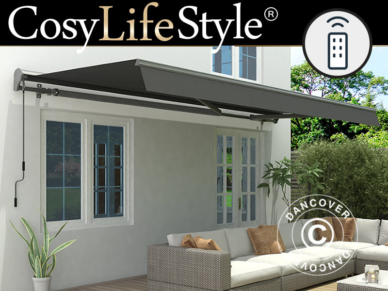 Awning 3,95x2,5m w/Remote Control Grey/Grey+UKAdap