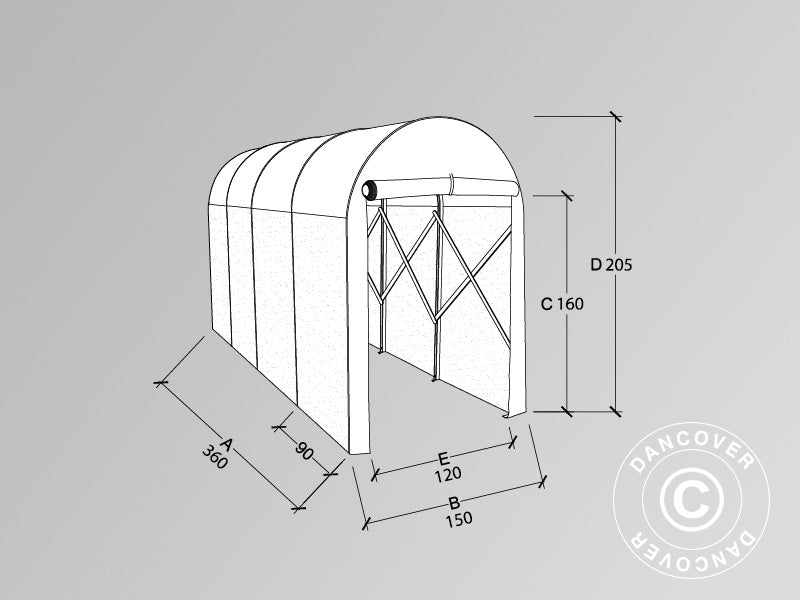 Tunnelfoldegarasje (MC), 1,5x3,6x2,05m, beige