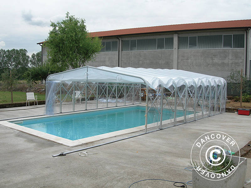 Bassengoverbygg, kan sammenfoldes, 6x10,3x2,7m, Hvit/Transparent