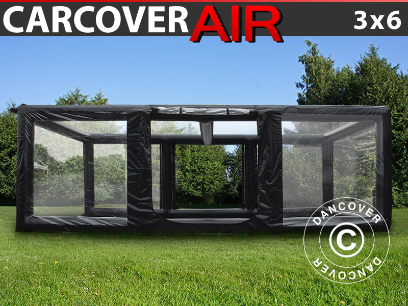 Oppblåsbar garasje 3x6m, PVC, svart/transparent m/pumpe