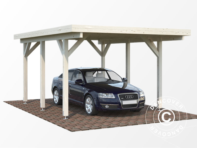 Carport i tre, 3,6x5,12x2,32m, 11,7m², naturlig, KOMPLETT SETT