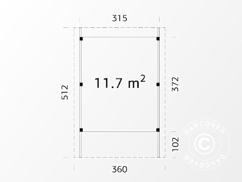 Carport i tre, 3,6x5,12x2,32m, 11,7m², naturlig, KOMPLETT SETT