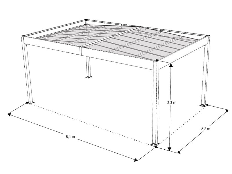 Carport, Libeccio 3 m/sidepaneler, 3,26x5,09x2,34m, Antrasitt