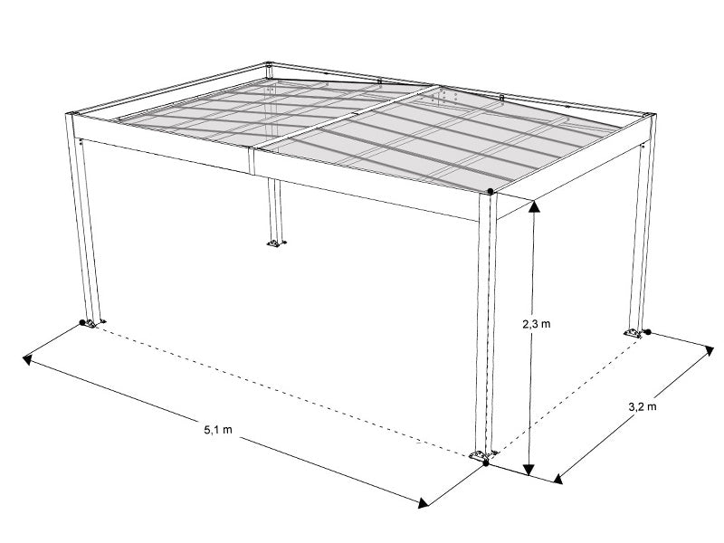 Carport, Libeccio 5 m/sidepaneler, 3,26x5,09x2,34m, Antrasitt