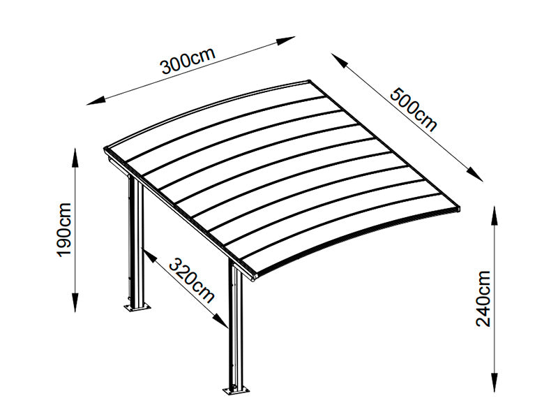 Carport Boston, 3x5x2,4m, Grå