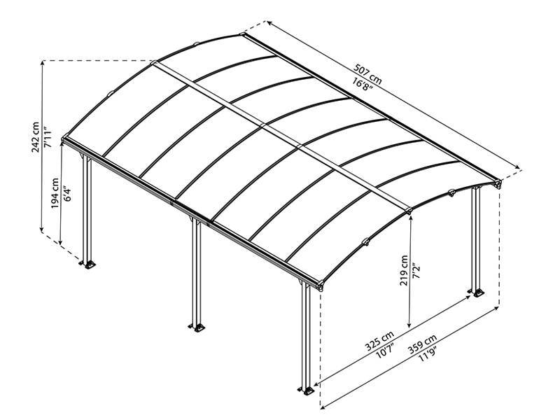 Carport Arcadia, Palram/Canopia, 3,59x5,07m, Grå