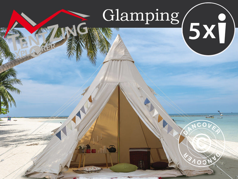 Telt for glamping, TentZing® 5x5m, 5 personer, Sandfarget