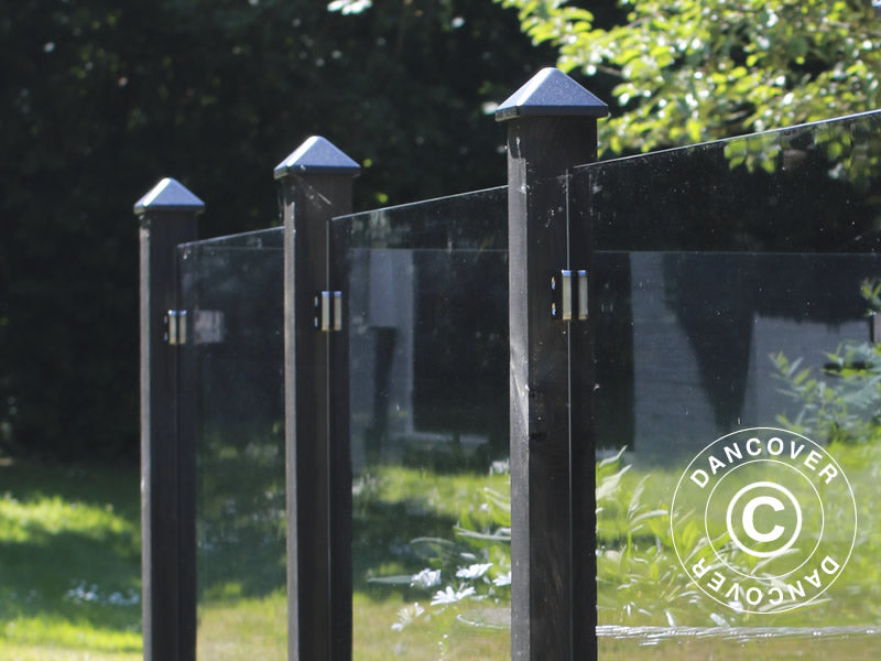 Gjerdestolpe til glassgjerde, 7x7x150cm, Svart