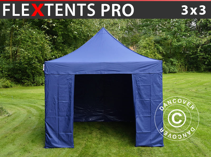Quick-up telt FleXtents PRO 3x3m Mørk blå, inkl. 4 sider
