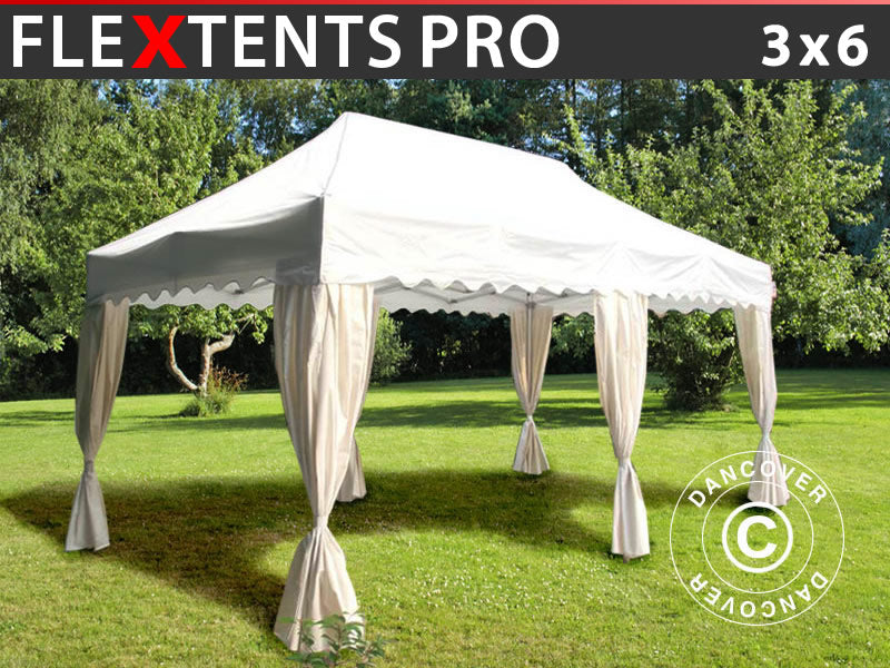 Quick-up telt FleXtents PRO "Wave" 3x6m Hvit, inkl. 6 dekorative gardiner
