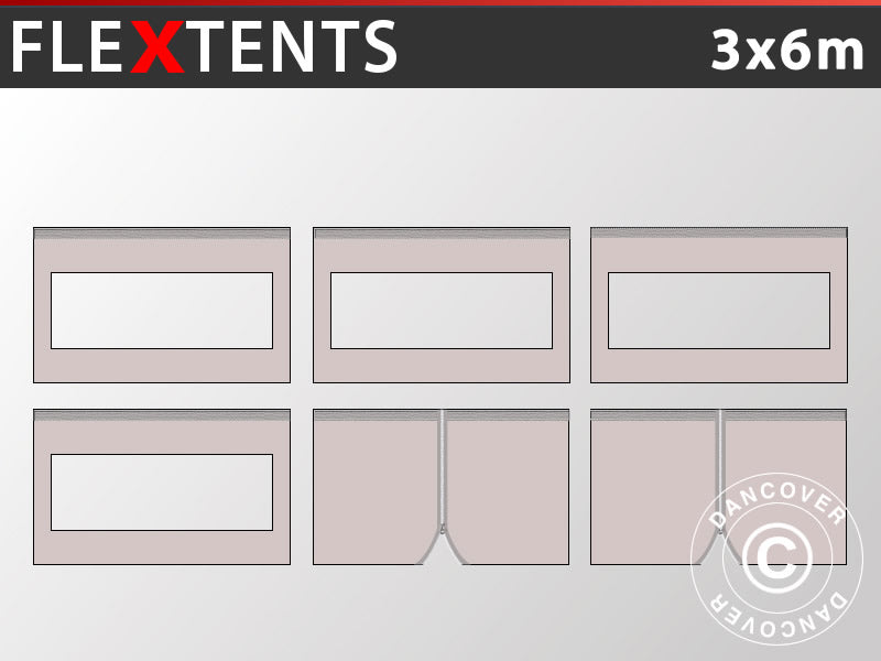Sidevegg Sett for Quick-up telt FleXtents 3x6m, Latte