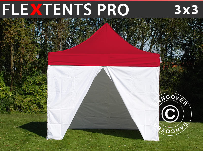 Quick-up telt FleXtents® PRO, Medisinsk- & nødtelt, 3x3m, rød/hvit, inkl. 4 sidevegger