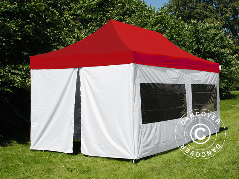 Quick-up telt FleXtents® PRO, Medisinsk & nødtelt, 3x6m, rød/hvit, inkl. 6 sidevegger