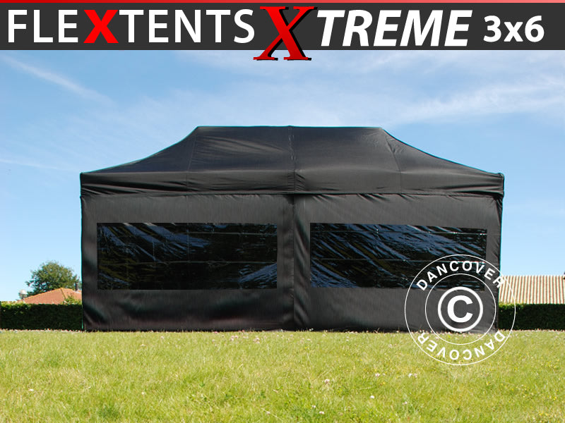 Quick-up telt FleXtents Xtreme 50 3x6m Svart, inkl. 6 sider