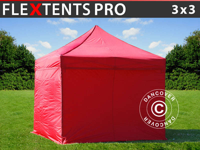 Quick-up telt FleXtents PRO 3x3m Rød, inkl. 4 sider