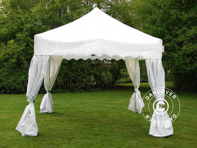 Quick-up telt FleXtents PRO "Wave" 3x3m Hvit, inkl. 4 dekorative gardiner
