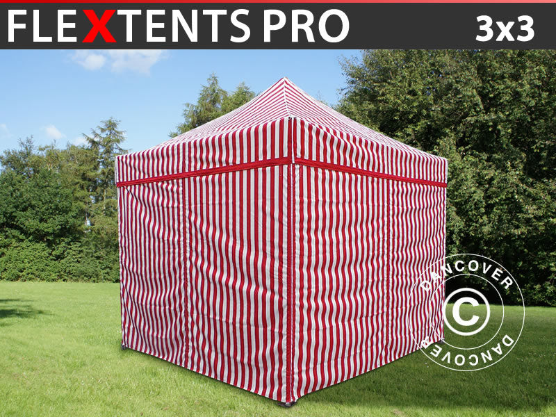 Quick-up telt FleXtents PRO 3x3m Stripet, inkl. 4 sider