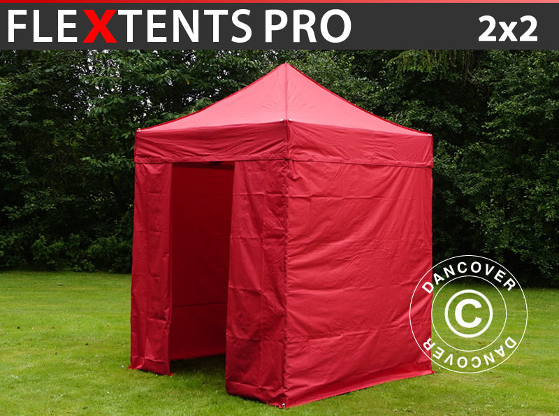 Quick-up telt FleXtents PRO 2x2m Rød, inkl. 4 sider