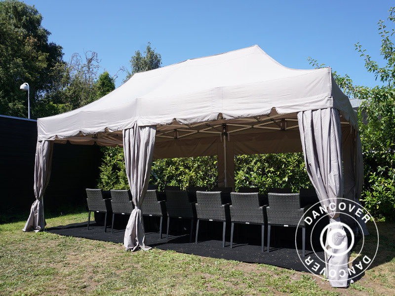 Quick-up telt FleXtents PRO “Peaked” 3x6m Latte, inkl. 6 sidevegger og 6 pyntegardiner