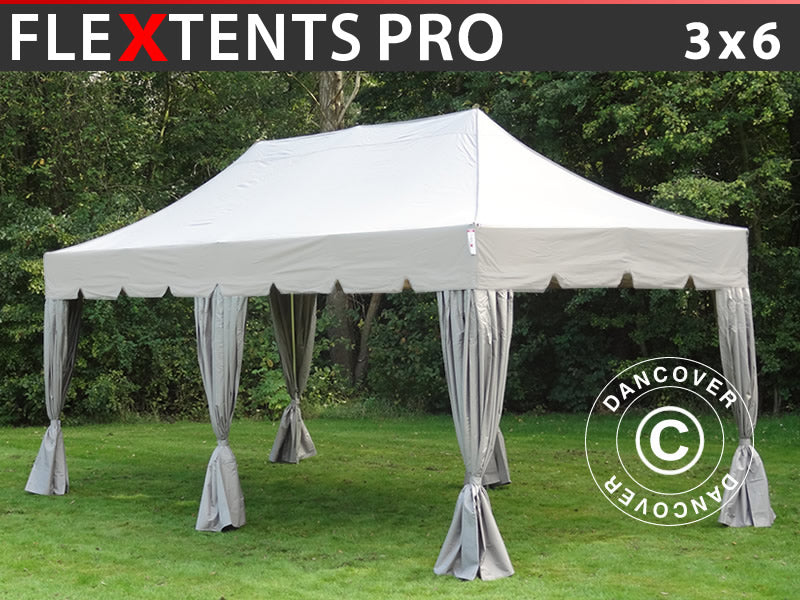 Quick-up telt FleXtents PRO "Peaked" 3x6m Latte, inkl. 6 dekorative gardiner