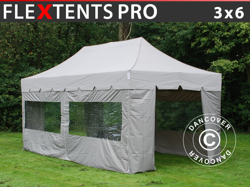 Quick-up telt FleXtents PRO "Peaked" 3x6m Latte, inkl. 6 sider