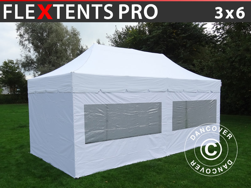Quick-up telt FleXtents PRO "Peaked" 3x6m Hvit, inkl. 6 sider