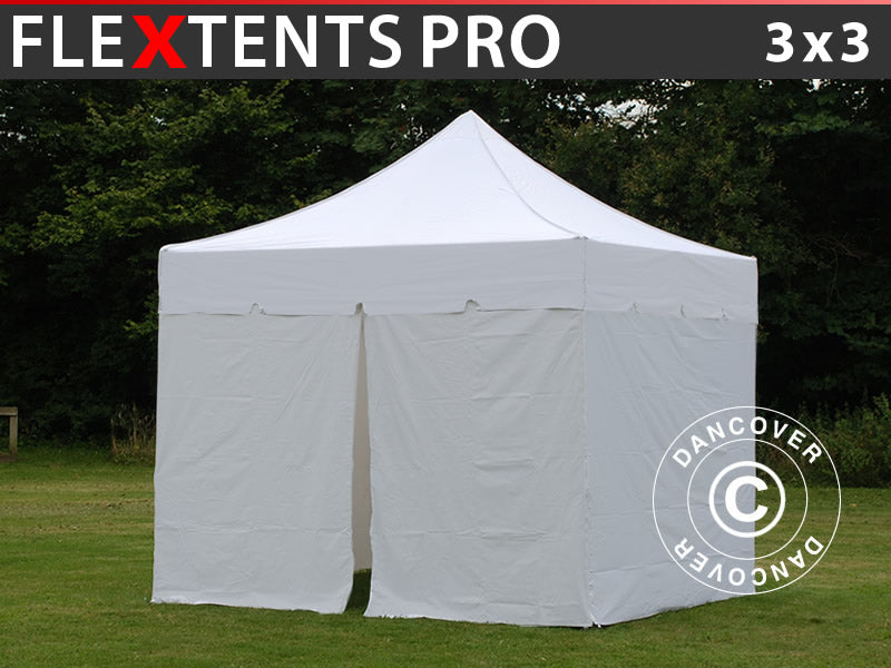 Quick-up telt FleXtents PRO "Peaked" 3x3m Hvit, inkl. 4 sider