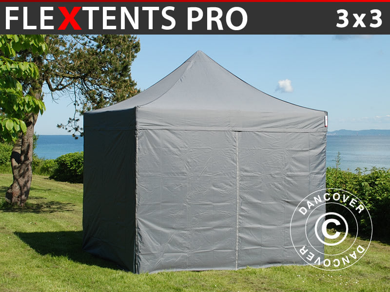 Quick-up telt FleXtents PRO 3x3m Grå, inkl. 4 sider