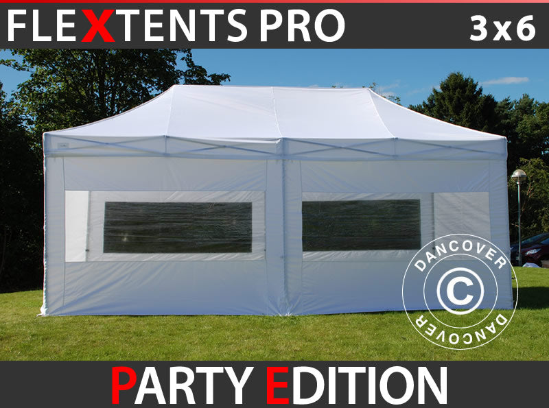 Quick-up telt FleXtents PRO 3x6m Hvit, inkl. 6 sider