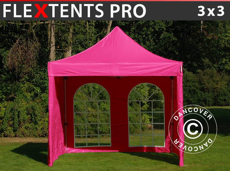 Quick-up telt FleXtents PRO 3x3m Rosa, inkl. 4 sider