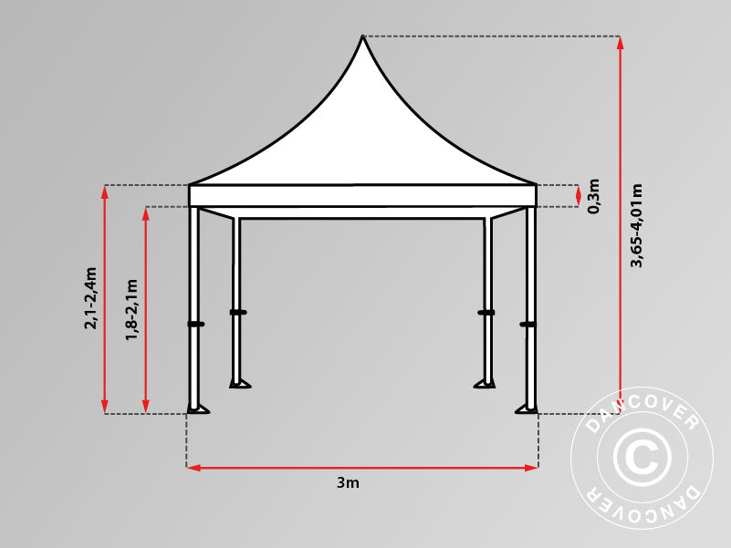Quick-up telt FleXtents PRO Peak Pagoda 3x6m Hvit, inkl. 6 sider